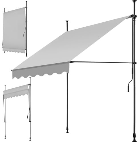 tectake Garden Patio Retractable Awning, Manual with Hand crank, Sun shade Canopy with UV and Rain Resistance, Clamp System with No Drilling Required - light grey