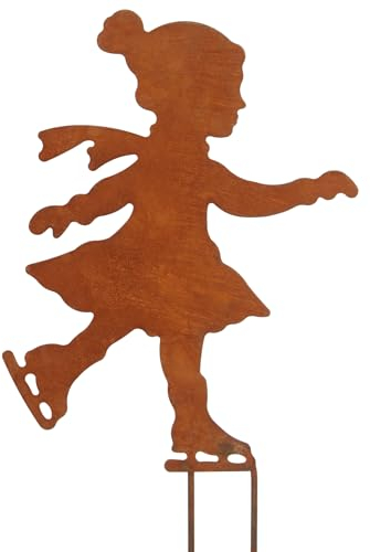 B2S BACK2SEASON Winterkind Stecker Edelrost Gartenstecker Mädchen auf Schlittschuhen Rostfigur Winterdeko H=40 cm + 15 cm Stecker