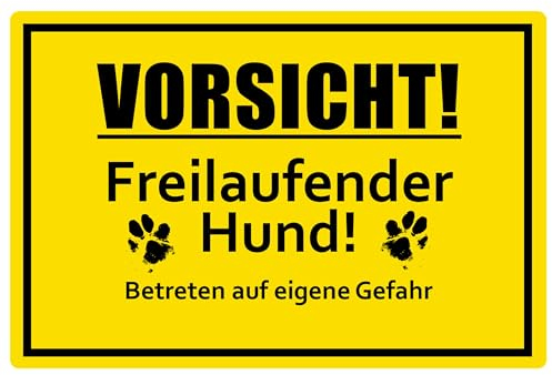 SL group - 1 Schild Vorsicht! Freilaufender Hund! 30 x 20 cm aus stabiler PVC Kunststoff-Platte - Warnschild Achtung Wachhund Betreten auf eigene Gefahr - Warnung vor freilaufenden Hunden