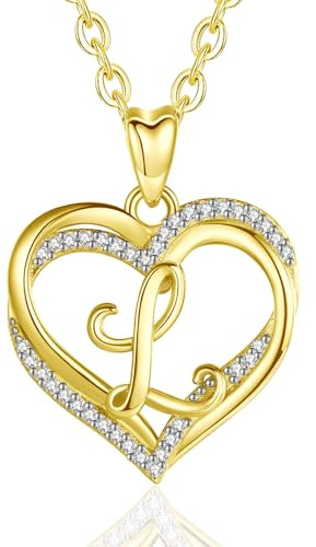 INFUSEU Kette mit Buchstaben, Herz Anhänger Halskette Buchstabe A-Z Alphabet Schmuck Double Heart Initial Ketten Cubic Zirconia CZ für Frauen Romantische Geschenke für Freundin, 20 Zoll Kette