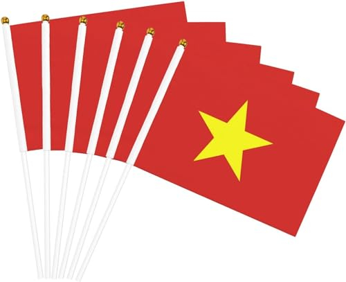 Vietnam-Flaggen auf Stab, 20 Stück, vietnamesische Handflaggen, kleine Flaggen von Vietnam für Festivals, Sportparade, Partys, Dekoration, Anti-UV-Verblassen, für drinnen und draußen (Vietnam)