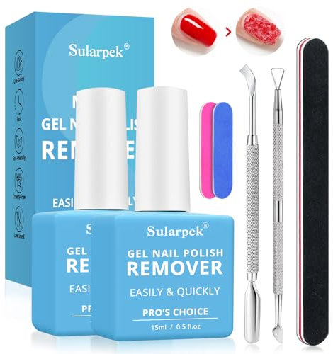 Sularpek 2 Stück 15 ml Nagellackentferner, Shellac Entferner, Gellack Entferner, Gel Remover Nägel mit Nagelfeile, Nagelhautschieber und Nagellackschaber, Einfach und Schnell Gel Nagellack Entfernung
