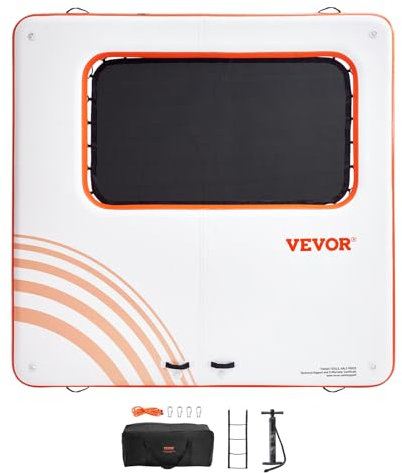 VEVOR Quai flottant gonflable, 3,04x3,04 m plate-forme de quai gonflable avec piscine en maille trampoline 1,21x2,13 m tapis d'eau antidérapant sac portable échelle amovible pour détente piscine plage