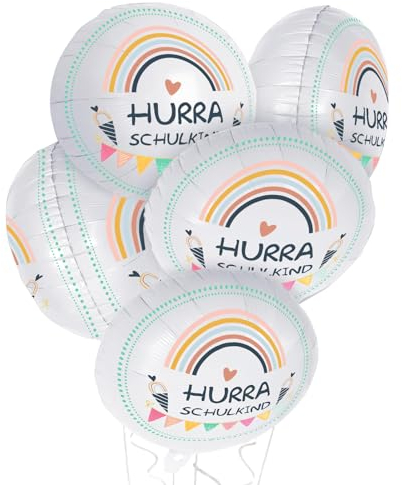 5 Stück Einschulung Folienballon Deko HURRA SCHULKIND Luftballons Schulanfang Dekoration für Schulkind Jungen Mädchen(5 Stück-Round)