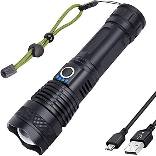 WHTOHY Torches LED Super Bright 10000 Lumen Rechargeable Torch XHP50 Powerful Flashlight IP65 Waterproof 5 Modes Tactical Military Police Torch Light for Outdoor Camping Fishing