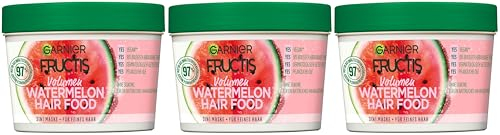 Garnier Fructis Hairfood Watermelon Haarmaske, 3in1 Haarpflege, Haarkur, Shining Leave in Conditioner hair, Spülung Haare, Vegan, mit Glycerin Kokosnussöl, Sonnenblumenöl, Granatapfel (3 x 390 ml)