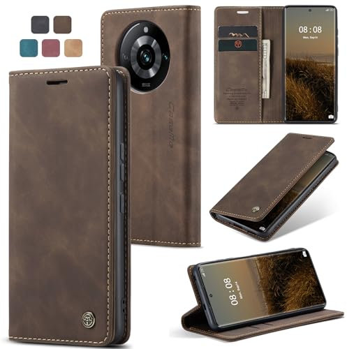 Cracedily Funda para Realme 11 Pro/Pro Plus 5G, Carcasa Protectora Antigolpes con Soporte Plegable, Ranura para Tarjeta, Cover Cuero PU, Marrón