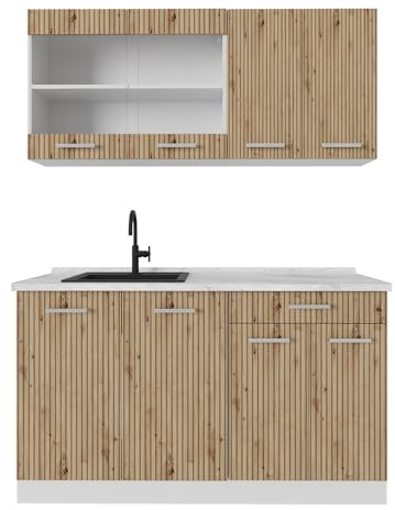Vicco Singleküche R-Line, Artisan Eiche/Weiß, 140 cm ohne Arbeitsplatte