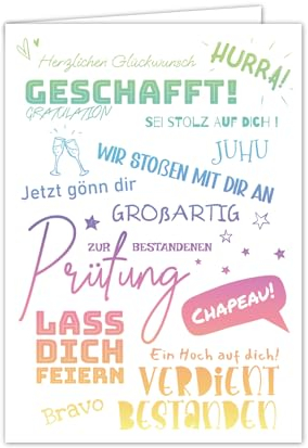 PICTALOO Glückwunschkarte zur bestandenen Prüfung – hochwertige Grußkarte zum Schulabschluss, Geschenk zum Abi, Abitur, Ausbildung, Bachelor, Führerschein, Examen, witzige Karte zur Gratulation (Bunt)