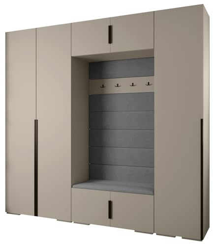 MEBLE KRYSPOL Inova 1 Möbelset - Moderne Garderobe - für Schlafzimmer, Wohnzimmer, Flur, Kinderzimmer - Ankleidemöbel - 236,7x250x47cm - Kaschmir, Paneele Manila 16, Handgriff Schwarz