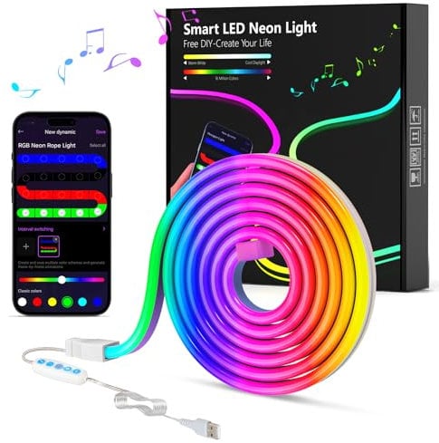 MeRGBW-Home Neon LED Striscia 1 Metro,RGB Striscia LED Controllo Intelligente dell'App, DIY, Sync Musica, Cambiamento di Colore con Controllo Vocale, Luci LED Camera da Letto, Bar, Festa