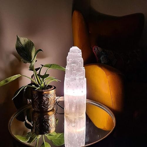 Heimtex Selenitkristalllampe – Selenitberg-Turmlampe in 5 verschiedenen Größen – 20 cm großer, natürlich geformter Selenitkristallturm für metaphysische Reinigung, Heilung, Meditation und dekoration