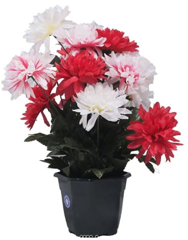 Artificielles.com - Künstlicher Blumentopf für den Friedhof Chrysanthemen rot – Farbe: Rot