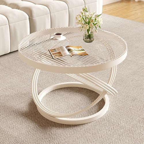 GXXINGIN Runde Couchtische aus Glas für das Wohnzimmer, Schlichter moderner Mitteltisch, Couchtisch für das Wohnzimmer mit abgerundeten Ecken, für das Home-Office im Wohnzimmer (weiß, 60 cm)
