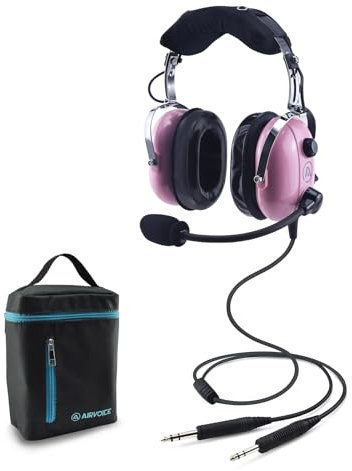 AIRVOICE Aviation Headset mit Geräuschunterdrückungsfunktion, Headset für Piloten mit bequemen Ohrpolstern und flexiblem Mikrofon, PNR Luftfahrt-Headset für Piloten mit Tragetasche (Rosa)