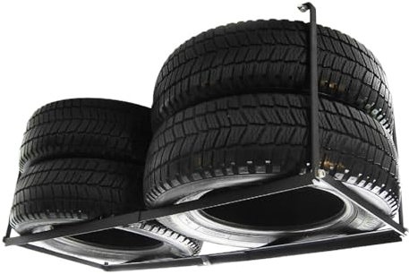 QLS Reifenregal für 4 Autoreifen Tragkraft bis zu 130 kg Verstellbar Deckenmontage