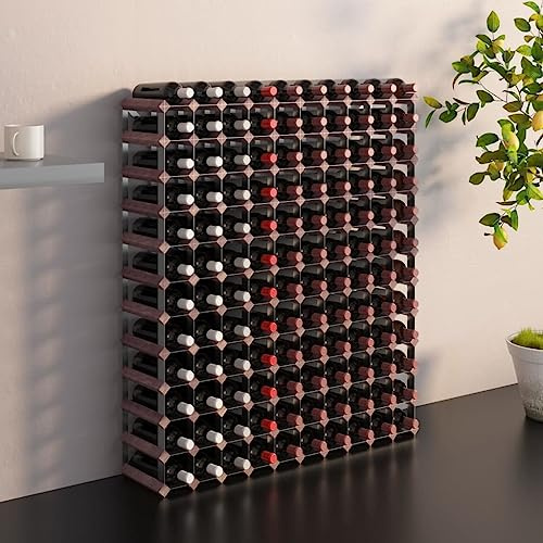 Hovothy Scaffale Vino per 120 Bottiglie di Vino 110x22,5x110 cm Marrone in Legno Massello di Pino e Metallo Porta Bottiglie Di Vino Cantinetta Portabottiglie Porta Vino Da Terra