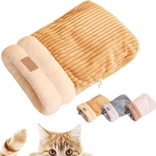 Ousinby Cat Winter Sleeping Bag, Cats Sleeping Bag for Indoor Cat Self Warming Pet Bed Calm and Cozy Wrap for Indoor Small Pets (Brown)