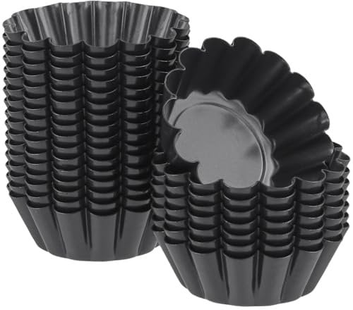 HONYUET 24 latas de 2.56 pulgadas, mini molde antiadherente de acero al carbono negro, lata pequeña acanalada para tartas, para el hogar, panadería