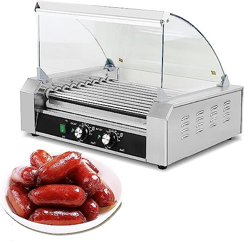 Máquina para hacer salchichas francesas comerciales con 7 rodillos a la parrilla, asador automático de salchichas, rodillo para parrilla de salchichas con varillas antiadherentes, control de temperat