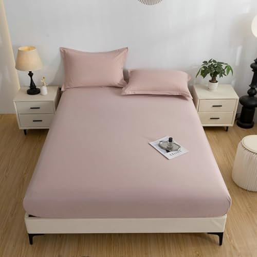 Beydodo Spannbetttuch 150x200 Baumwolle, Spannbettlaken Boxspringbett Einfarbig Altrosa Spannbetttuch Sommer (mit 2 Kissenbezüge 48x74CM)