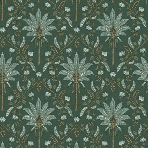 Palm Trellis Green Wallpaper - Tropical Leaves Trees Botanical Naturistic - Holden Decor 13750