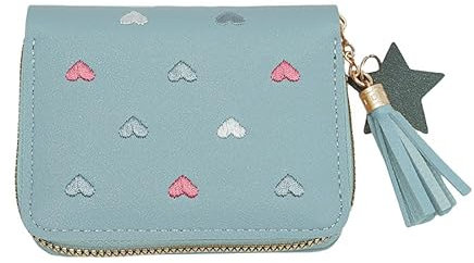 Azlanway Süße Geldbörse, Mini Portemonnaie aus weichem PU Leder Blau Geldbeutel mädchen mit Reißverschluss Nette Portmonee Damen Kleines Portemonnaie für Kinder Teens Frauen Geburtstag Geschenk