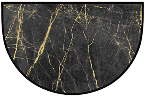 NXHDFbn Black Gold Marble Pattern Half Round Door Mat, Marble Non-Slip Half Circle Area Rug Doormat Washable Half Moon Rug Indoor Entrance Doormat for Kitchen Bedroom Home Decor 24x36