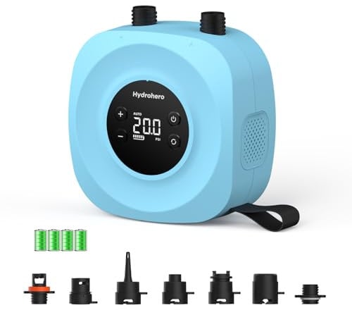 Hydrohero Pompa Elettrica per Paddle Board, Ricaricabile ad Alta Pressione fino a 20PSI, Gonfiaggio e Sgonfiaggio Intelligente a Doppio Stadio, Auto-off per SUP, kite, tende, gommoni (Blu)