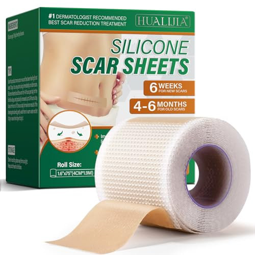 Silicone Scar Sheets, Pansement Silicone Cicatric, Silicone Scar Tape (1.6x75-1.9M), Bande Silicone Cicatrice Pour les Cicatrices Causées par la Césarienne, Chirurgie, Brûlures, Chéloïdes, l'acné