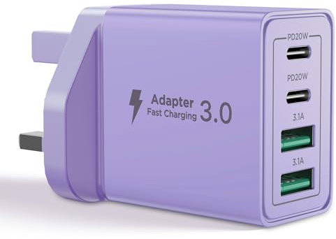 USB C Plug,40W 4-Port Fast USB C Charger Plug Dual Port PD Power Adapter + QC Mains Wall Chargers Type C Charger Plug for iPhone 16 15 14 13 12 Pro Max 8 iPad, Samsung