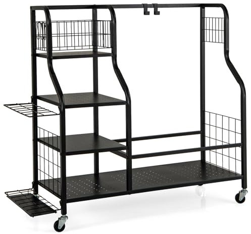 COSTWAY Golf Storage Rack, Extra Large Golf Clubs Bag Stand with Lockable Universal Wheels and Other Golfing Equipment Rack, Golf Garage Organizer (110 x 41 x 97cm)