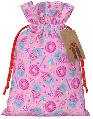 Kuilepa Jutebeutel mit Donut-Druck, mit Geschenkanhänger, Geschenktüten, Hochzeit, Party, Weihnachten, Geburtstag, für Party, Heimbedarf