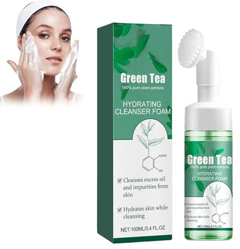 Shefave Reinigungsschaum Gesicht Teebaum Gesichtsreinigung,Tea Tree Cleansing Foam, Face Wash mit Gesichtsreinigung Bürste, Mitesserentferner Porenreiniger, Ölkontrolle, Grüne Tee -serum