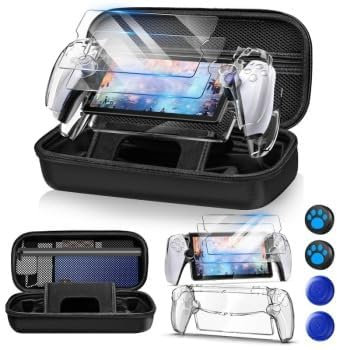 PS Portal valise, 8 en 1 set d'accessoires pour Playstation Portal, avec 2 films de protection d'écran et une housse de protection transparente et 4 poignées de pouce, sacoche rigide de protection