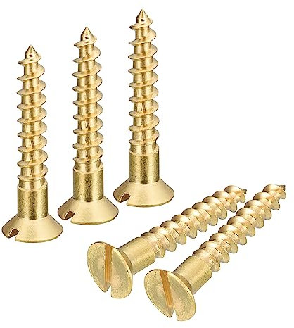 sourcing map Lot de 30 vis à bois en laiton, M5 x 30 mm, tête plate auto-taraudeuse, vis autotaraudeuses à tête fraisée pour meubles de travail du bois