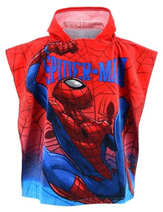 Disney Spider-Man Handtuch mit Kapuze, Poncho, Marvel Avengers Spiderman Kapuzenponcho-Badetuch, 100% Baumwolle Kinder, 55x110 cm, Strandtuch (Rot)