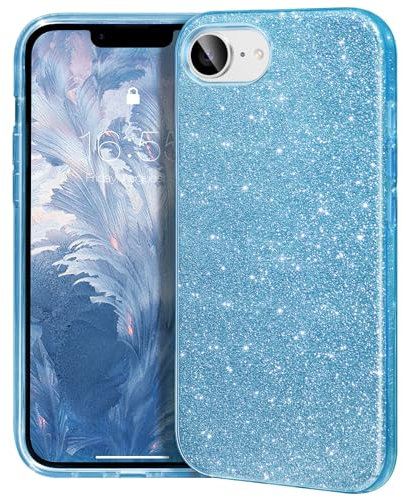MATEPROX Handyhülle Kompatibel mit iPhone 16e, Glitzernde 3-Schicht Schutzhülle für Mädchen und Frauen, Stoßfest und Kratzfest, Trendy Hülle für iPhone 16e 2025-Blau