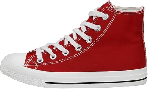 Divadames Womens High Top Lace Up Flat Canvas Pumps Ladies Casual Plain Shoes Size (Wine, UK Footwear Size System, Adult, Women, Numeric, Medium, 7)