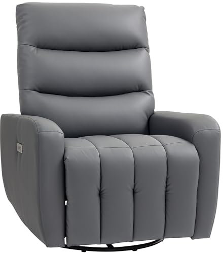 HOMCOM Elektrischer Relaxsessel Fernsehsessel mit Liegefunktion, Schaukelfunktion, USB- und USB-C-Anschlüsse Drehbar Liegesessel mit Verstellbarem Rückenlehne, für Wohnzimmer, Grau