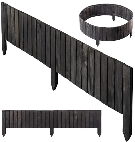 KADAX Bordure de pelouse en bois flexible - 116 x 20 cm - Bordure de parterre - Clôture de jardin flexible - Bordure de tonte - Bordure enroulable - Anthracite