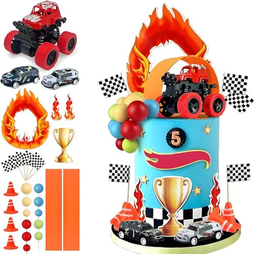30PCS Truck Cake Toppers, Race Car Birthday Cake Toppers, Girls Boys Party Supplies, Race Car Theme Party, Red Truck Cake, Baby Shower
