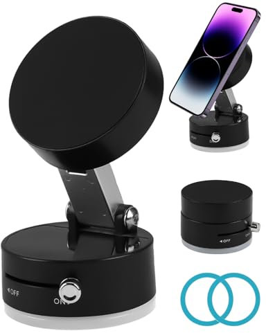 Adjustable Vacuum Suction Magnetic Phone Holder with Telescopic Arm Car Phone Holder with Sliding Lock Suction Cup Magnetic Phone Mount for Car, Travel, Desktop, Glass, Tile