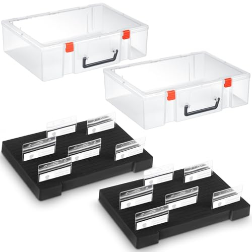 Chunful 2 Pcs Name Tag Holder with Case, Clear,Black | Foam Name Badge Storage Tray, Holds 48 Badges, ID Badge Tray Organizer for Desk Classroom Office School, 14 x 10.6 x 4 in