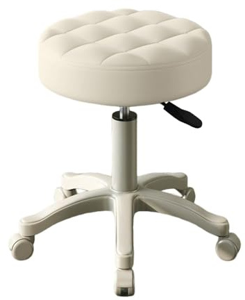 RELAXORIX Runder Rollhocker mit Rollen – Höhenverstellbarer Drehstuhl ohne Lehne, Kunstleder-Sitz für Salon, Büro, Schminktisch, Lehrer, Pediküre oder Werkstatt