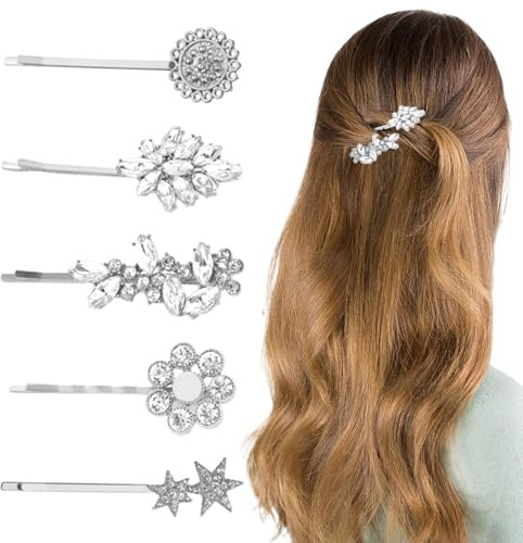 5 Stück Haarspangen damen Silber Strass, Metall Haarschmuck für dünnes Haar, ideal für Hochzeit Party Alltag