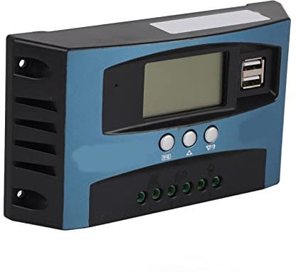 lvifloae 12v 24v Solar Charge Controller Smart Recognition Mppt Charging LCD Display Solar Panel Charger 50a, with Adjustable LCD Display Dual USB Ports Timer Settings Auto Parameters (40A)