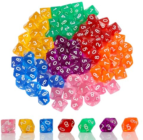 70pcs Dés de Jeux en 10 Faces, dés JDR Set pour Jeux de rôle et RPG/MTG/D&D, Multicolores translucides en Acrylique, pour Collection et Accessoires Jeu rôle