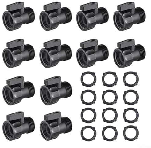 Desiumite Kunststoff-Gartenschlauch-Absperrventil, 1,9 cm, 12 Stück, für Bewässerungssysteme, Wohnmobil-Anschlüsse, Sprinkler und Gartenbewässerungsausrüstung, schwarzes ABS, langlebig