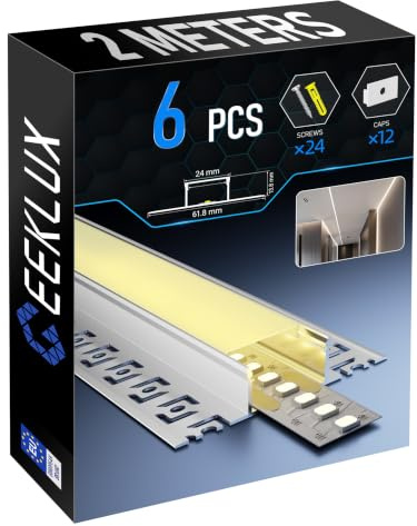 GEEKLUX LED Trockenbauprofil 6 x 2m und Led Profil Unterputz, Led Schiene aus Eloxiertem Aluminium, Led Strip Kanal für Streifen bis 20mm, Indirekte Beleuchtung Decke